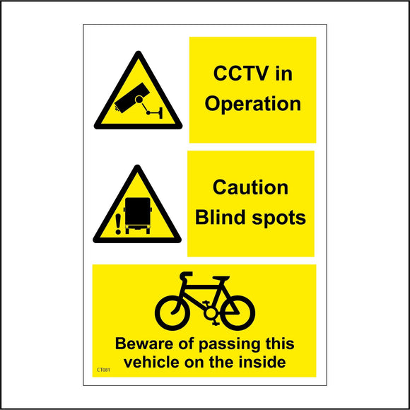 CT081 CCTV No Passing Bike Cycling Blind Spot Keep Back