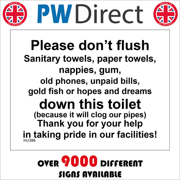 HU386 Please Don't Flush Sanitary Towels Nappies Paper
