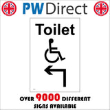 TS071 Disabled Toilet Up Left Arrow Black On White
