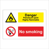 MU028 Danger Petroleum Spirit Highly Flammable No Smoking Sign with Triangle Fire Circle Cigarette