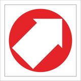 FI345 Arrow Right Diagonal Up White On Red