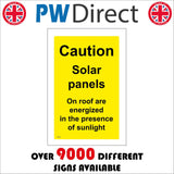 WT428 Caution Solar Panels On Roof Energised Presence Sunlight