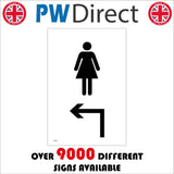 TS066 Female Toilets Up Left Arrow Black On White