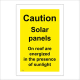 WT428 Caution Solar Panels On Roof Energised Presence Sunlight