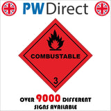 HA278 Combustible 3 Red Placard Diamond Hazmat Fire