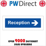 GG382 Reception Right Arrow White On Blue Plaque