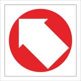 FI347 Arrow Diagonal Left Up White On Red Circle