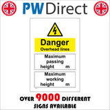 WT414 Danger Overhead Lines Maximum Passing Height Working