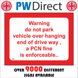 TR881 Warning Do Not Park Vehicle Over Driveway PCN Fine