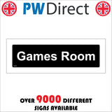 GG325 Games Room White On Black Door Plaque