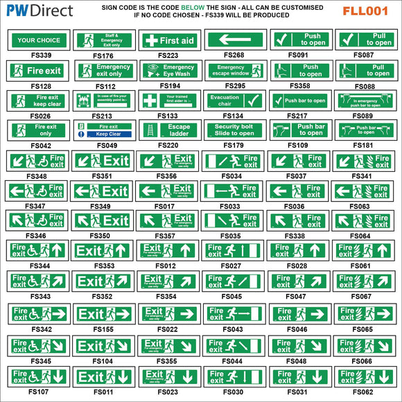 FLL001 Fire Exit Running Man Arrow Wheelchair Security Safety