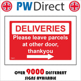 TR871 Deliveries Please Leave Parcels At Other Door Right Arrow