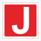 FI357 Letter J Character Alphabet White On Red Safety Warning