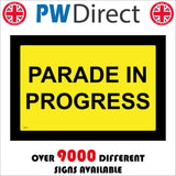 TR777 Parade In Progress Yellow Background Black Text Border