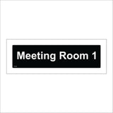 GG339 Meeting Room 1 White On Black Door Plaque