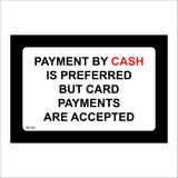 SE183 Payment By Cash Preferred Card Accepted