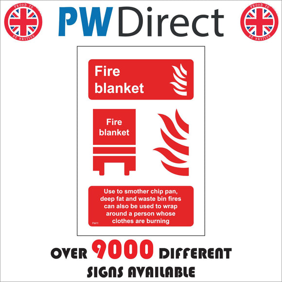 FI411 Fire Blanket Smother Chip Pan Waste Bins Person Flames