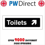 GG391 Toilets Up Right Arrow White On Black Plaque