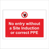 CS145 No Entry Without A Site Induction Or Correct Ppe Sign with Circle Face Hand