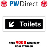 GG395 Toilets Left Down Arrow White On Black Plaque