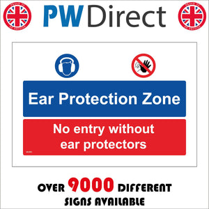 MU050 Ear Protection Zone No Entry Without Ear Protectors Sign with Circle Hand Head Headphones