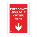 FI486 Emergency Seat Belt Cutter Here Down Arrow