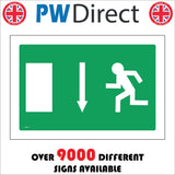 FS381 Fire Exit Down Arrow Running Man Door Left