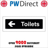 GG384 Toilets Left Arrow White On Black Plaque