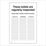 TS043 These Toilets Are Regularly Inspected Date Time Initials