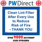 GG437 Clean Lint Filter After Use Reduce Risk Of Fire Thank You