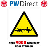 WT339 Barbed Wire Black Symbol Yellow Background Triangle