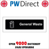 GG378 General Waste White On Black Plaque