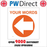 WM072E Words Text Choice Orange Left West Arrow Personalise Guide