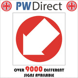 FI348 Arrow Down Left Diagonal White On Red Circle