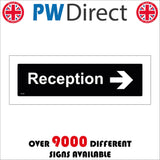 GG381 Reception Right Arrow White On Black Plaque