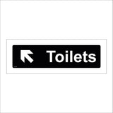 GG396 Toilets Up Left Arrow White On Black Plaque