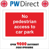 CS288 No Pedestrian Access to Car Park Sign