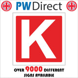FI358 Letter K Character Alphabet White On Red Hazard Warning