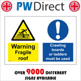 MU374 Warning Fragile Roof Crawling Boards Ladders Must Be Used