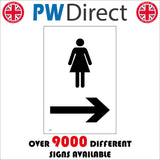 TS069 Female Toilets Right Arrow Black On White