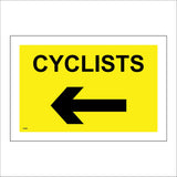 VE486 Cyclists Left Arrow Route Direction Black On Yellow