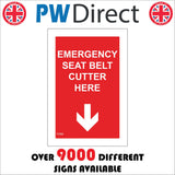 FI486 Emergency Seat Belt Cutter Here Down Arrow