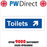 GG390 Toilets Up Right Arrow White On Blue Plaque
