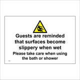 TS222 Guests Reminded Surfaces Slippery When Wet Bath Shower