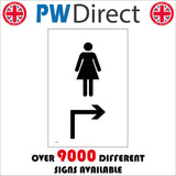 TS070 Female Toilets Up Right Arrow Black On White