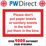 GG449 Do Not Put Paper Towels Sanitary Items In Toilet Use Bin