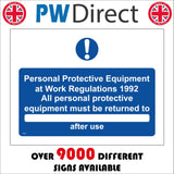 MB053 PPE Work Regulations 1992 Equipment Returned After Use