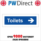GG389 Toilets Right Arrow White On Blue Plaque
