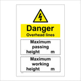 WT414 Danger Overhead Lines Maximum Passing Height Working