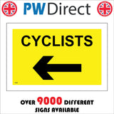 VE486 Cyclists Left Arrow Route Direction Black On Yellow